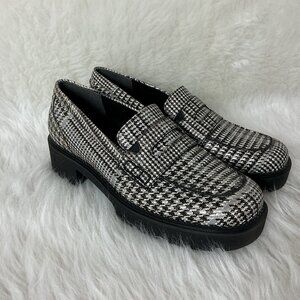 Vionic Gray White Black Metallic Houndstooth Fillmore Lug Penny Loafers 9.5